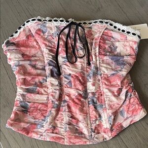 Cotton Candy LA Nora Floral Corset Top with Lace Trim